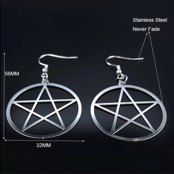 Stainless Steel Pentagram pentacle Earrings Wicca - Picture 4 of 6